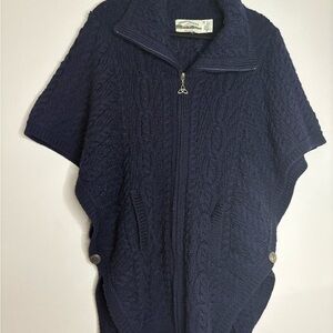 Aran Crafts Deep Blue Merino Wool pancho